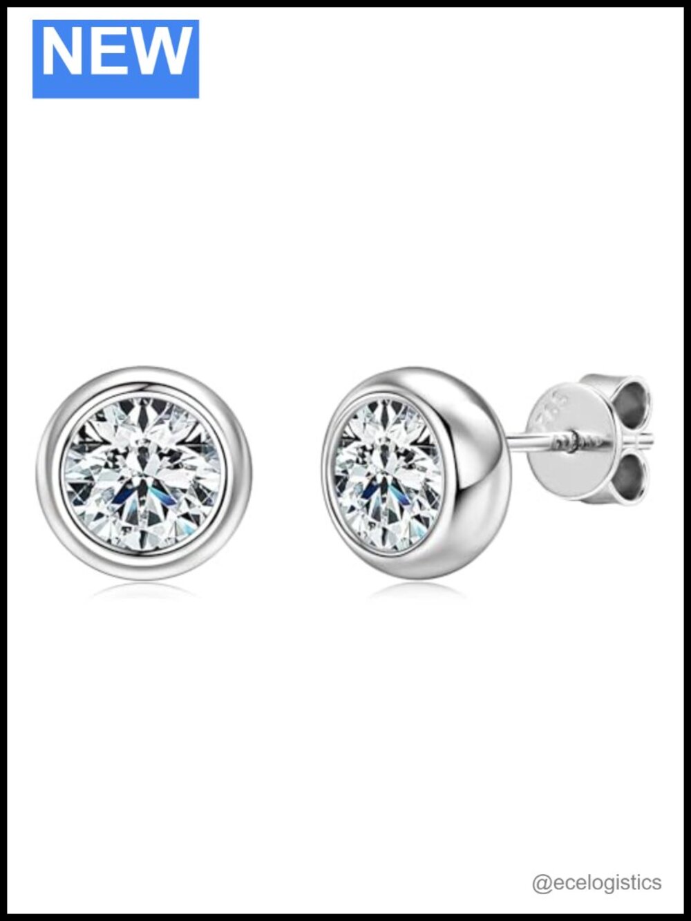 925 Sterling Silver Moissanite Stud Earrings D Color VVS1 Bezel Set